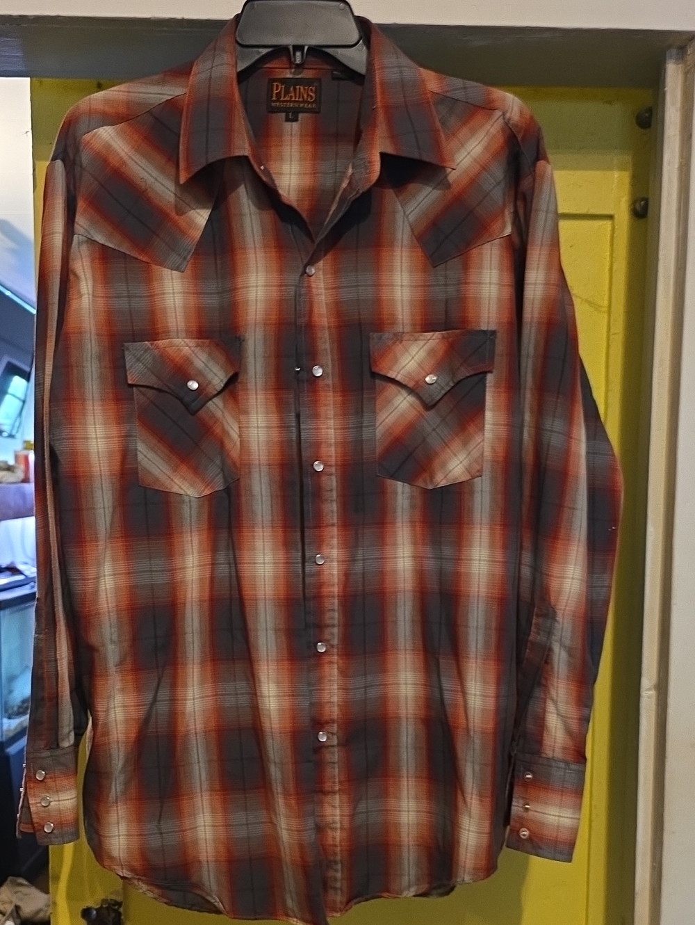 Plains Western Wear Men's Red & Gray Plaid Snap-Front Shirt